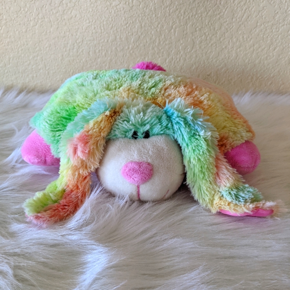 Vtg Pillow Pets Pee-Wees Rainbow Rabbit Plush